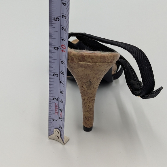 Fioni Black Bow Cork Sandals Heels Pin-Up Core Rockabilly Retro Summer 5.5W - Picture 6 of 11